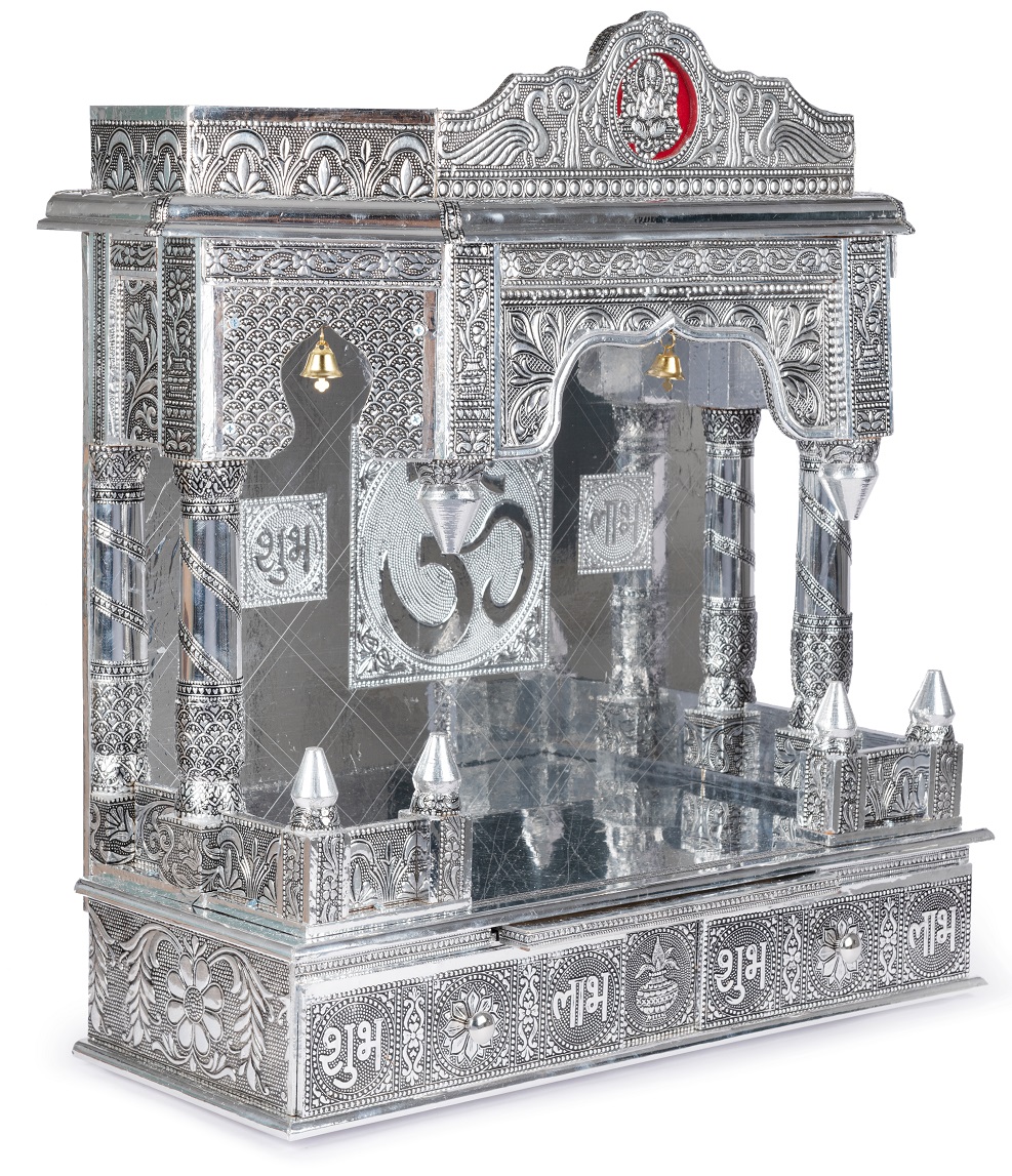 Puja Mandir Wooden Hindu Temple 25" Panchmukh Mandir Oxidized